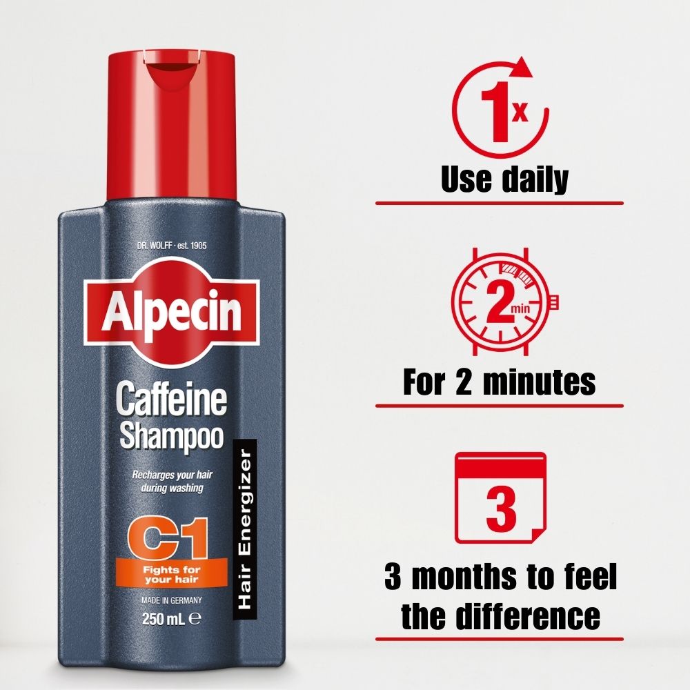 2x Alpecin Caffeine Shampoo C1 for Men - For Stronger Hair, 250ml
