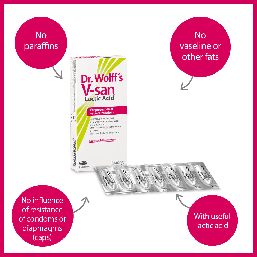 Dr. Wolff's V-san Prevention Set- Lactic acid 7 Pessaries +Intimate Wash Lotion 200 ml