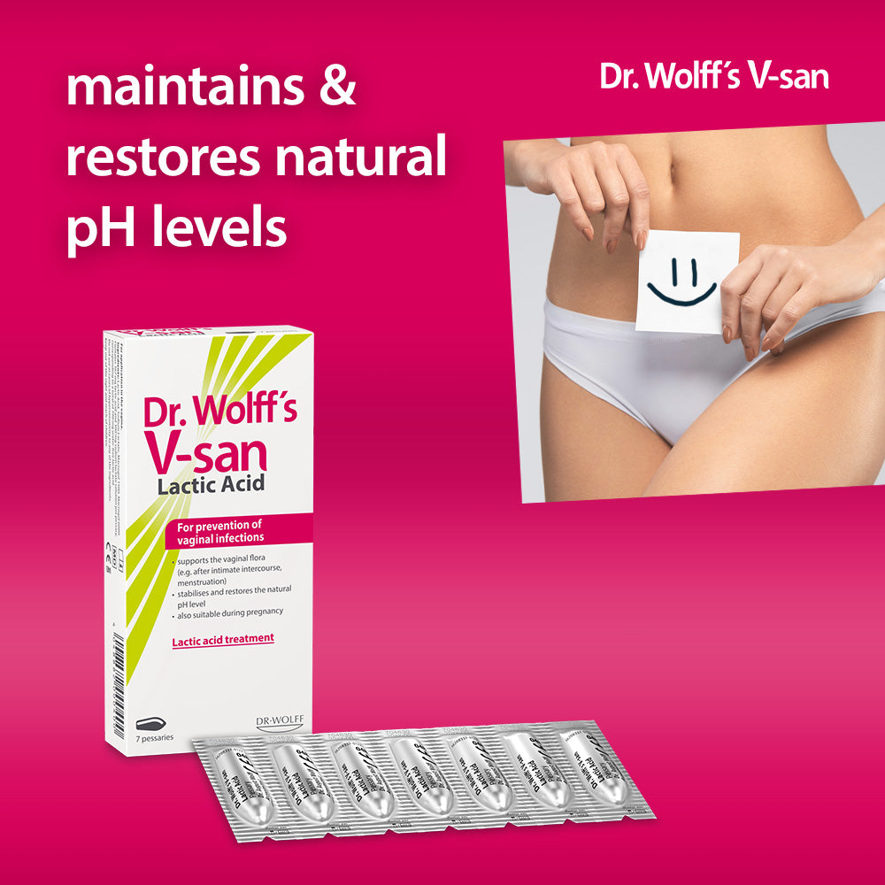 Dr. Wolff's V-san Prevention Set- Lactic acid 7 Pessaries +Intimate Wash Lotion 200 ml