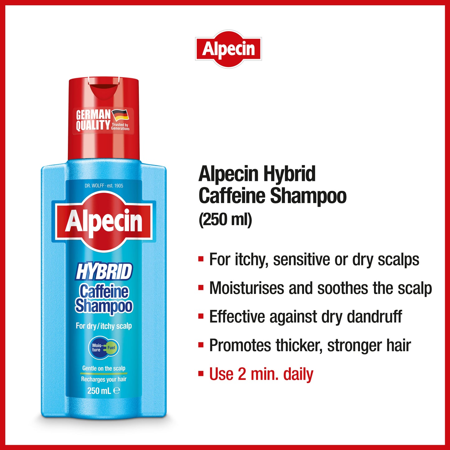 Alpecin Hybrid Caffeine Shampoo - for Dry and Itchy Scalp, 250ml