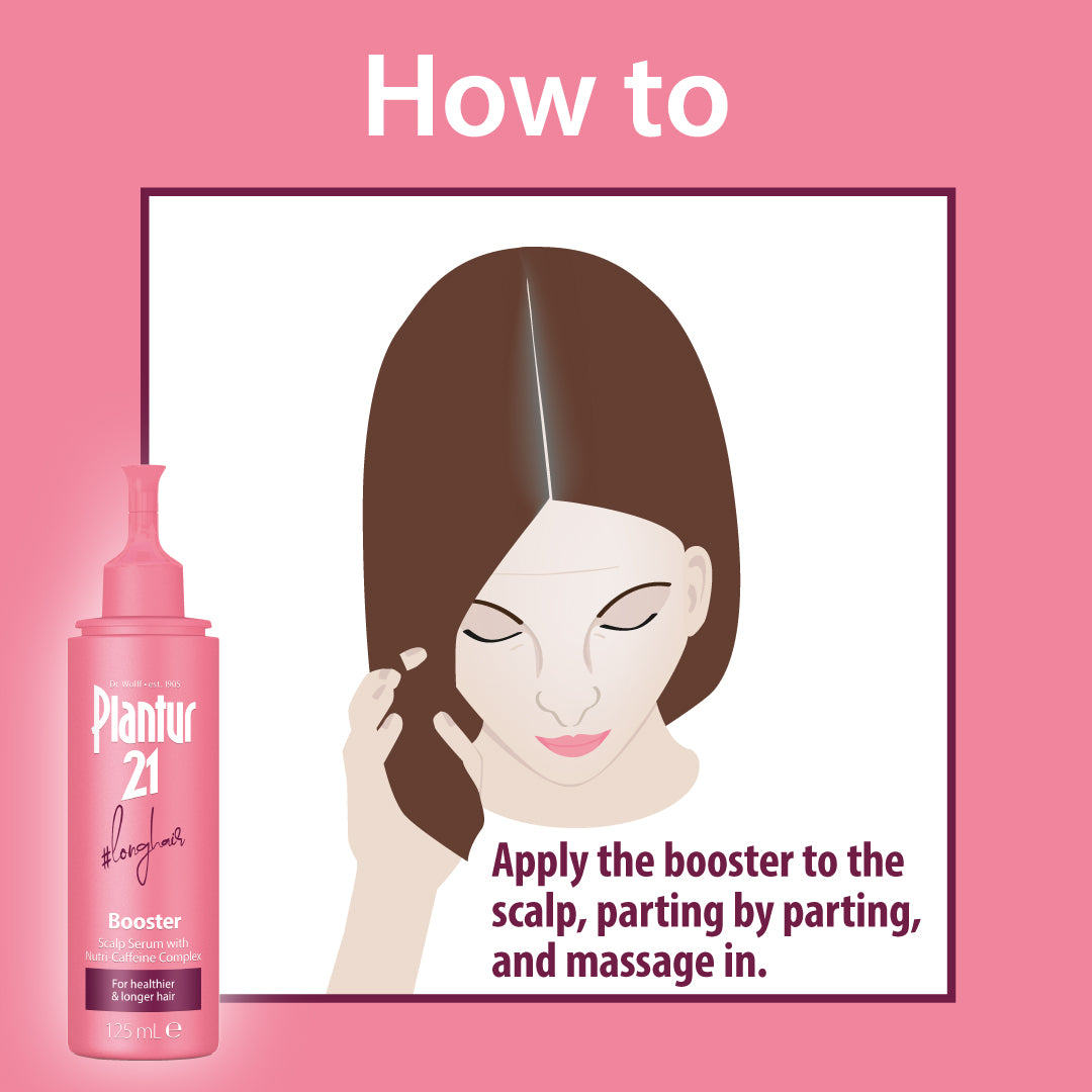 Plantur 21 long hair booster scalp serum with nurti-caffeine complex. How to use: apply directly to the scalp daily